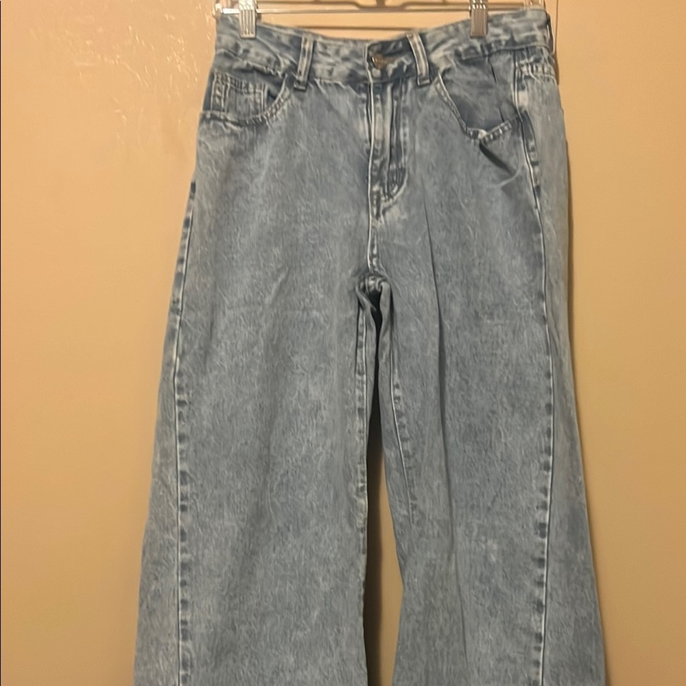 SHEIN Blue Flare Wide Leg Jeans